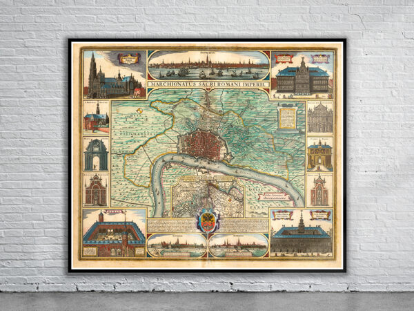 Vintage Map of Antwerp 1696 Antique Map