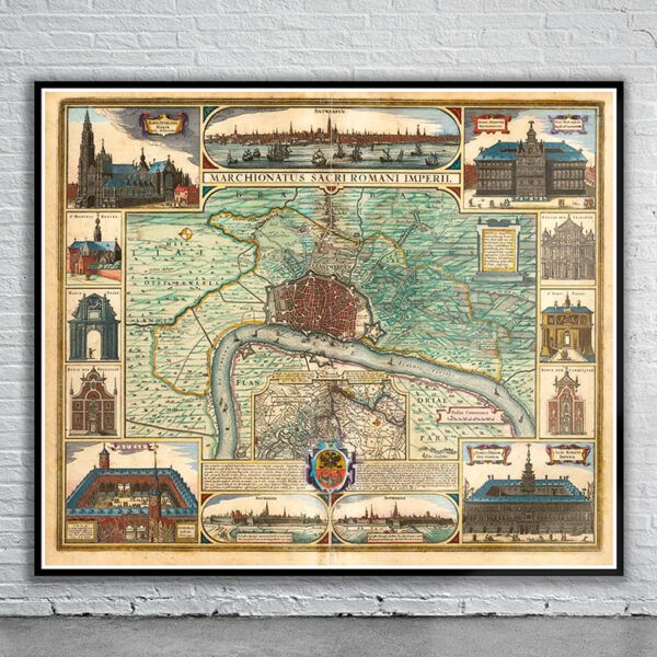 Vintage Map of Antwerp 1696 Antique Map