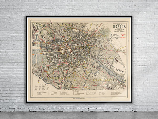 Vintage Map of Berlin 1883 Antique Map