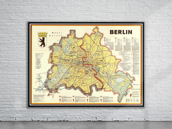 Vintage Map of Berlin Wall 1962 Antique Map