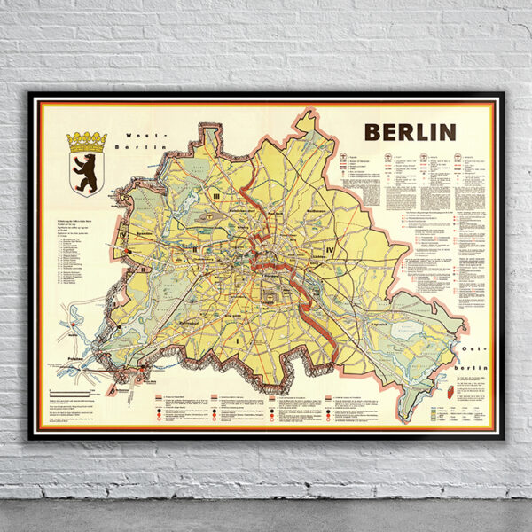 Vintage Map of Berlin Wall 1962 Antique Map