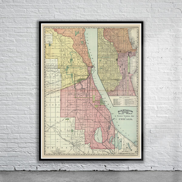 Vintage Chicago Railway Map 1897 Antique Map