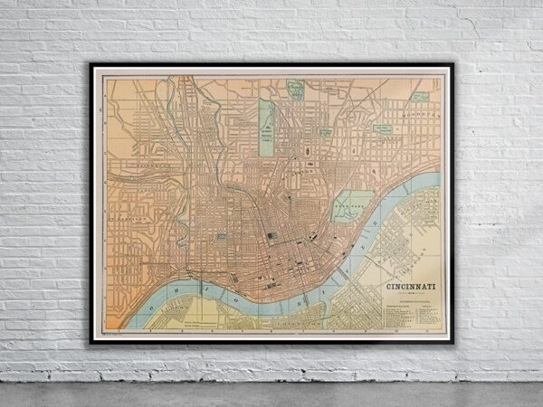 Vintage Map of Cincinnati 1890 Antique Map