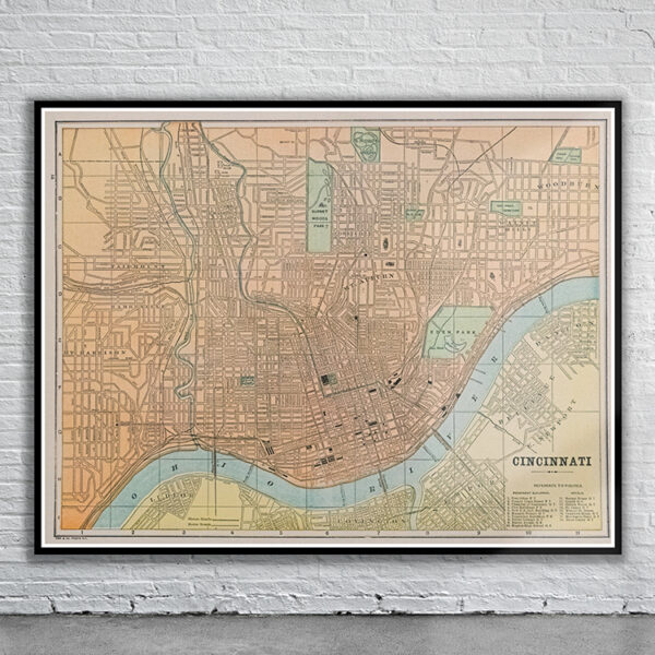Vintage Map of Cincinnati 1890 Antique Map