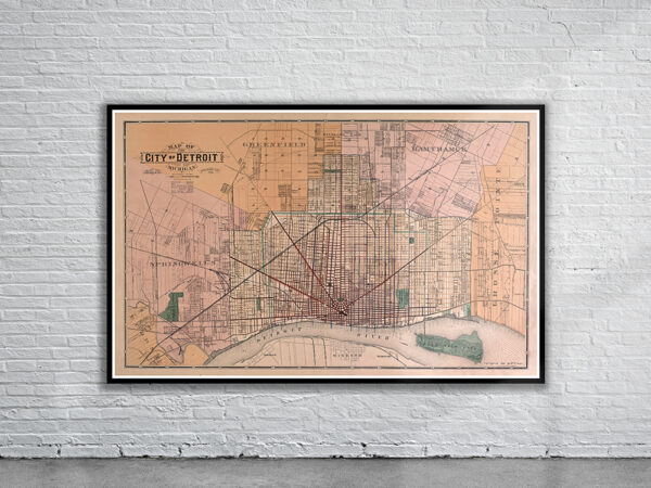 Vintage Map of Detroit 1893 Antique Map