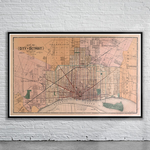 Vintage Map of Detroit 1893 Antique Map