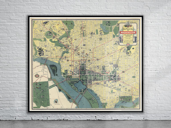 Vintage Map of Washington D.C. 1942 Antique Map
