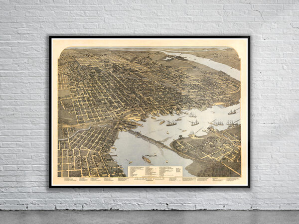 Vintage Birdseye View of Jacksonville Antique Map