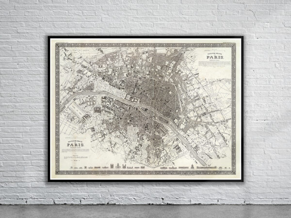 Vintage Map of Paris 1860 Antique Map