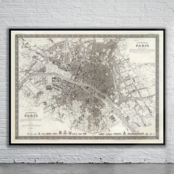 Vintage Map of Paris 1860 Antique Map