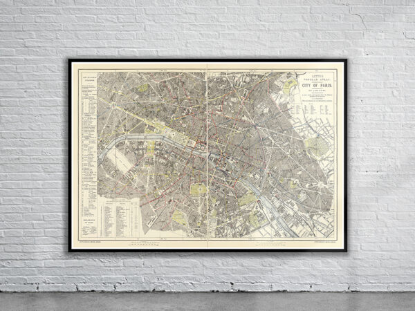 Vintage Map of Paris 1883 Antique Map