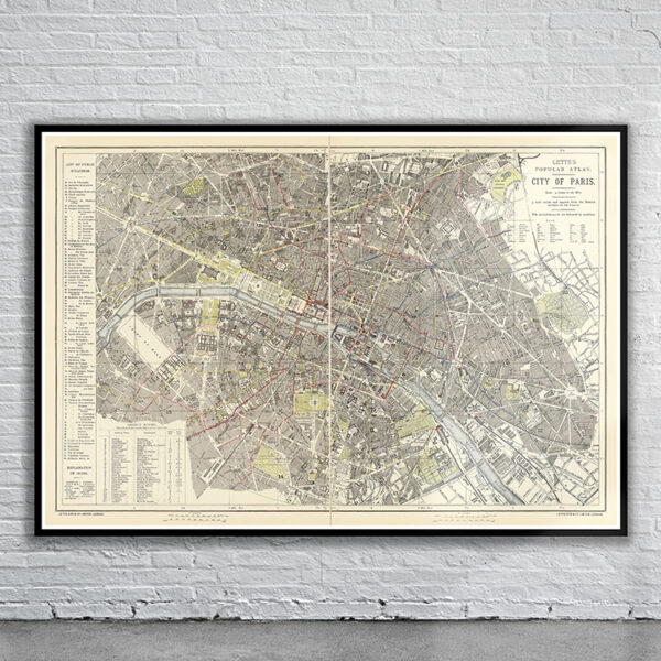 Vintage Map of Paris 1883 Antique Map