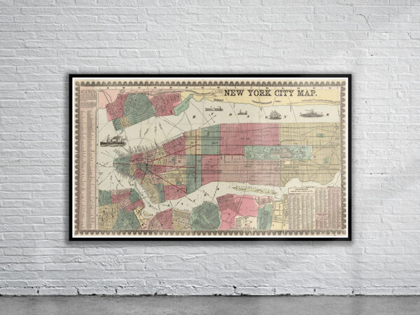 Vintage Map of New York 1857 Antique Map