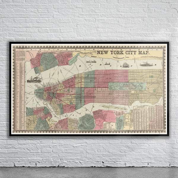 Vintage Map of New York 1857 Antique Map