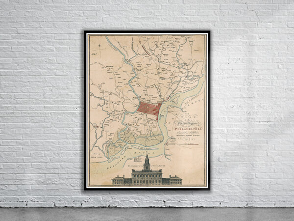 Vintage Map of Philadelphia 1777 Antique Map