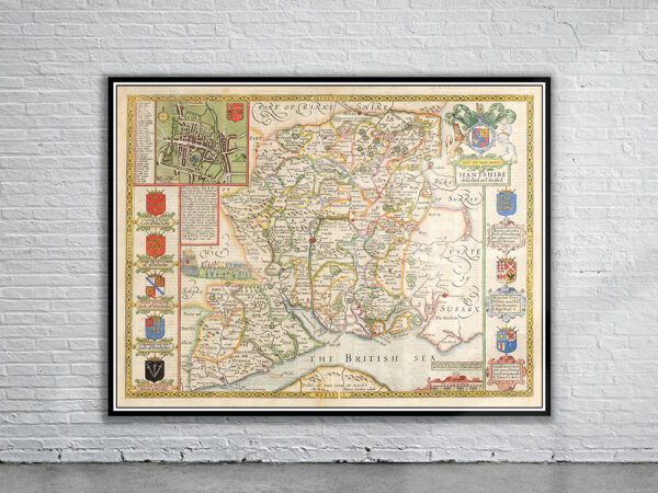 Vintage Map of Hantshire Antique Map