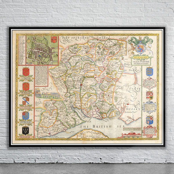 Vintage Map of Hantshire Antique Map