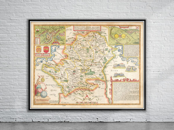 Vintage Map of Hartfordshire Antique Map