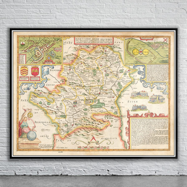 Vintage Map of Hartfordshire Antique Map