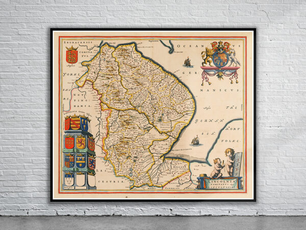 Vintage Map of Linconshire Antique Map