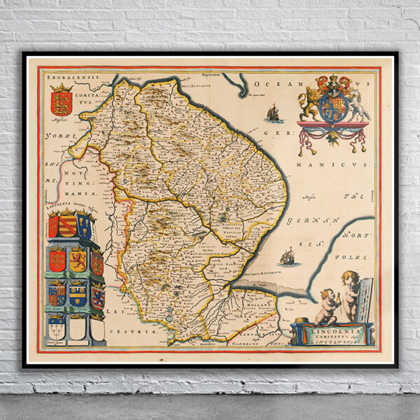 Vintage Map of Linconshire Antique Map