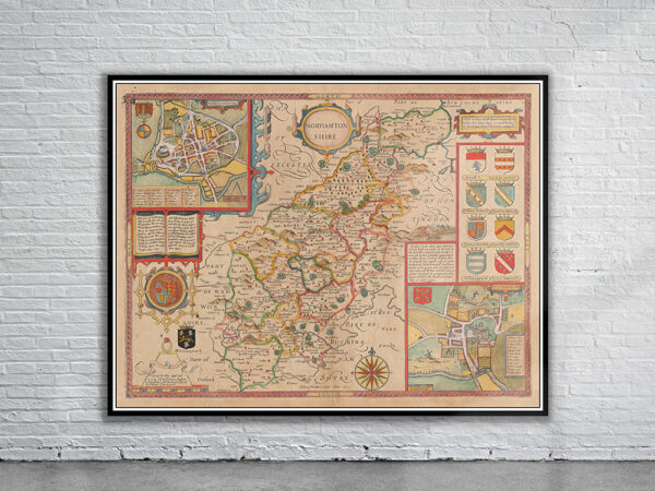 Vintage Map of Northamptonshire Antique Map