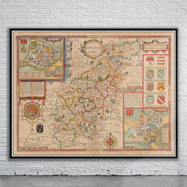 Vintage Map of Northamptonshire Antique Map