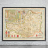 Vintage Map of Somersetshire Antique Map