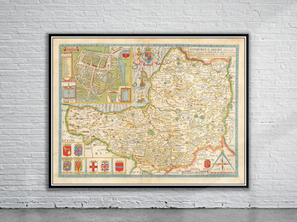 Vintage Map of Somersetshire Antique Map