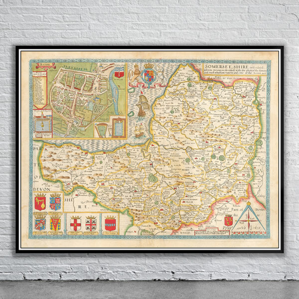 Vintage Map of Somersetshire Antique Map
