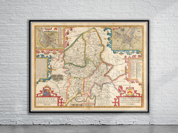 Vintage Map of Staffordshire Antique Map
