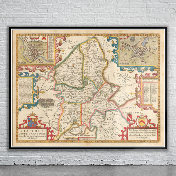 Vintage Map of Staffordshire Antique Map