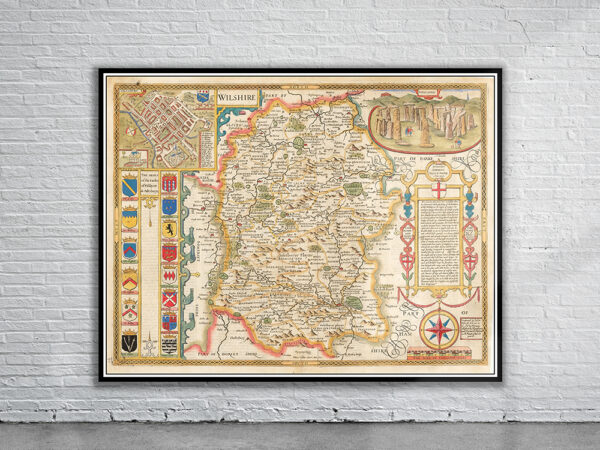 Vintage Map of Wiltshire Antique Map