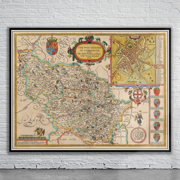Vintage Map of Yorkshire Antique Map