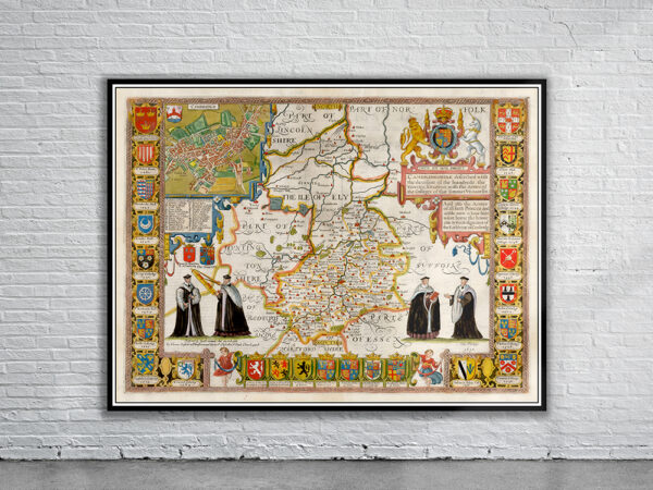 Vintage Map of Cambridgeshire Antique Map