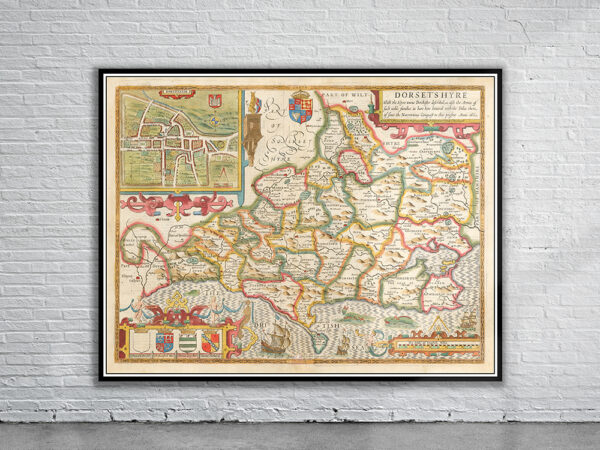 Vintage Map of Dorsetshire Antique Map