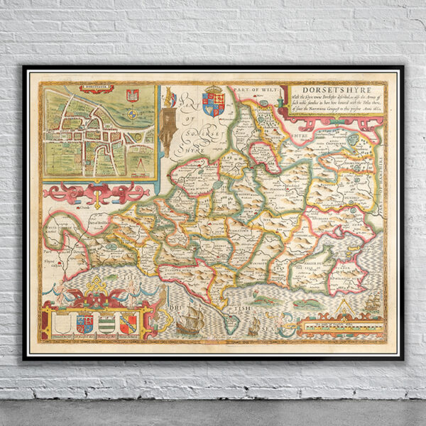 Vintage Map of Dorsetshire Antique Map