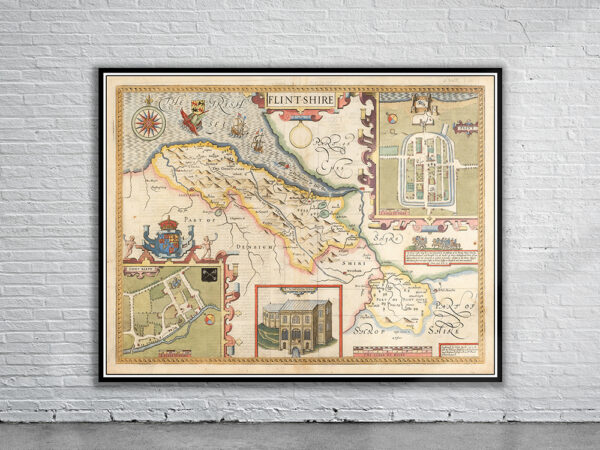 Vintage Map of Flintshire Antique Map