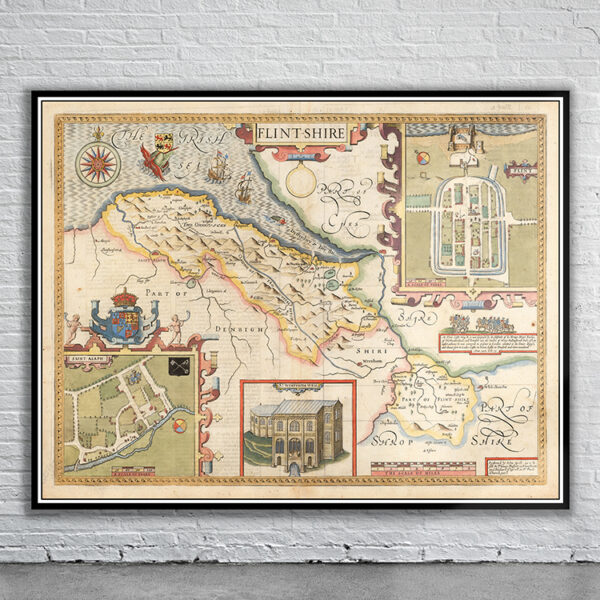 Vintage Map of Flintshire Antique Map