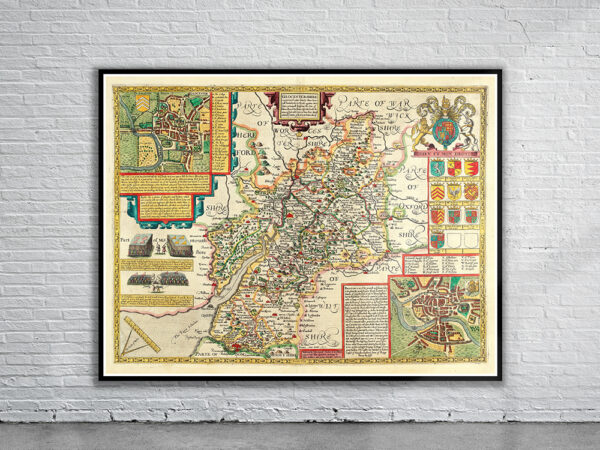 Vintage Map of Gloustershire Antique Map