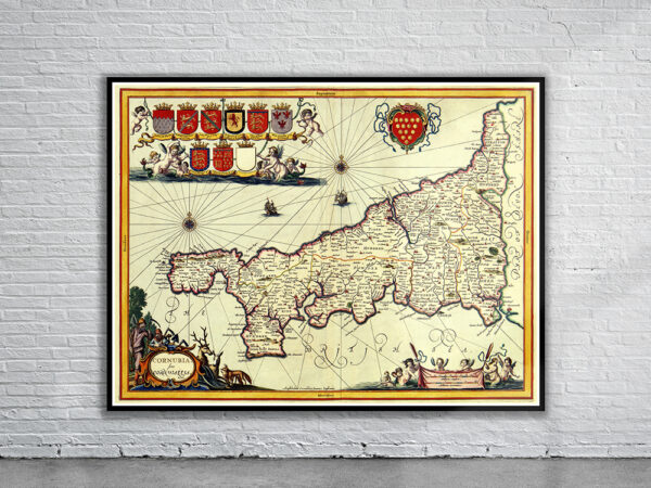 Vintage Map of Cornwall 1690 Antique Map