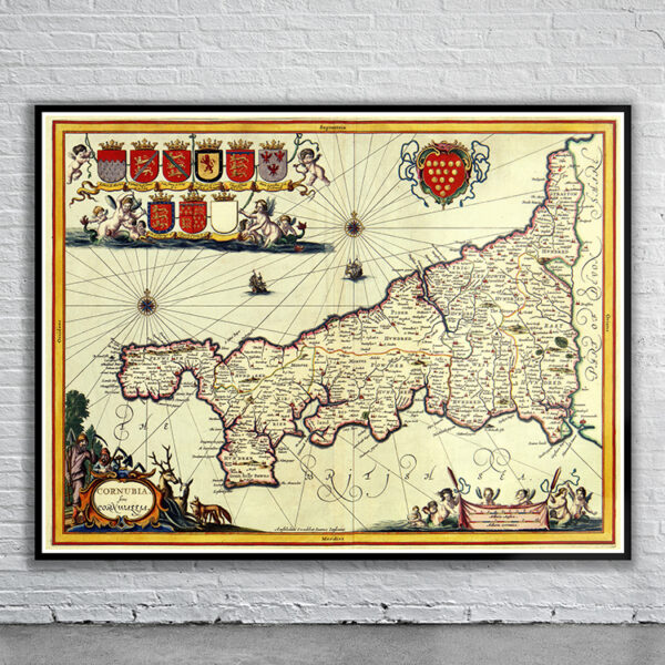 Vintage Map of Cornwall 1690 Antique Map