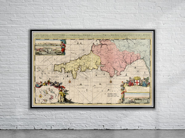 Vintage Map of Cornwall 1693 Antique Map