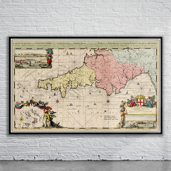Vintage Map of Cornwall 1693 Antique Map
