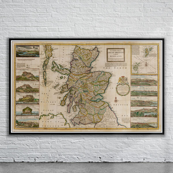 Vintage Map of Scotland 1714 Antique Map