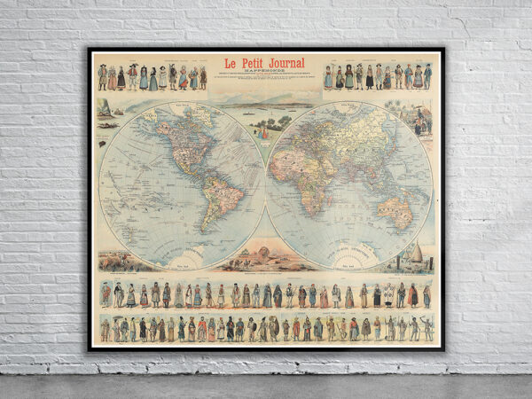 Vintage Map of the World 1900 Antique Map