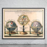 Vintage Print of De Fer's Globes 1747 Antique Map