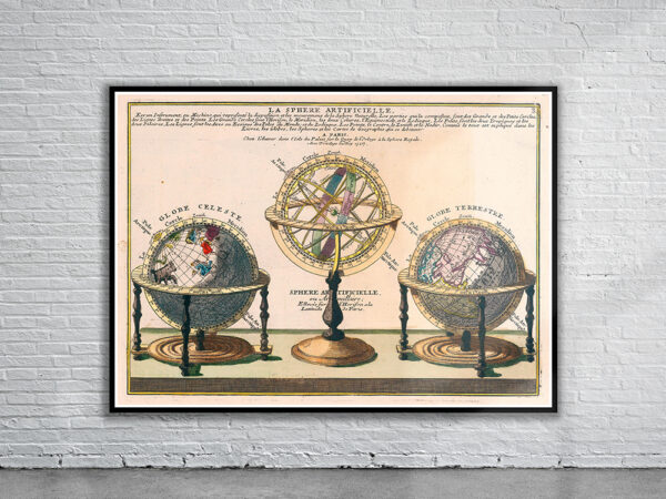 Vintage Print of De Fer's Globes 1747 Antique Map