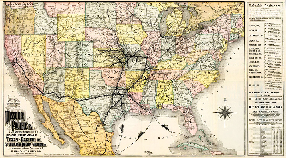 Vintage Missouri Pacific Railroad Map 1886