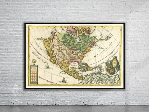 Vintage Map of North America 1699 Antique Map